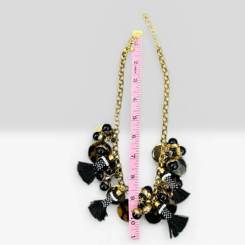 J. Crew Statement Gold Chain Tortoiseshell Tassel Charm Necklace Preppy‎ Glam